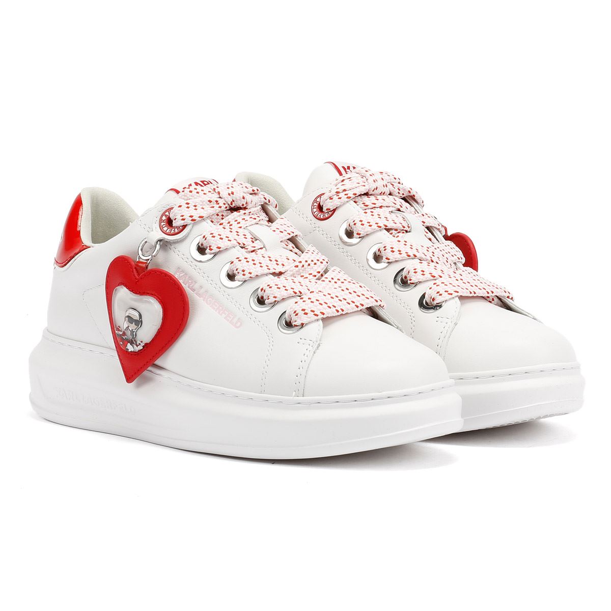 Karl Lagerfeld Kapri Valentine Pendant Leather Women's White/Red Sneakers