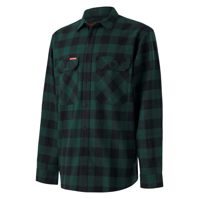 Hard Yakka Long Sleeve Check Flannel Cotton Men's Green Casual Shirt