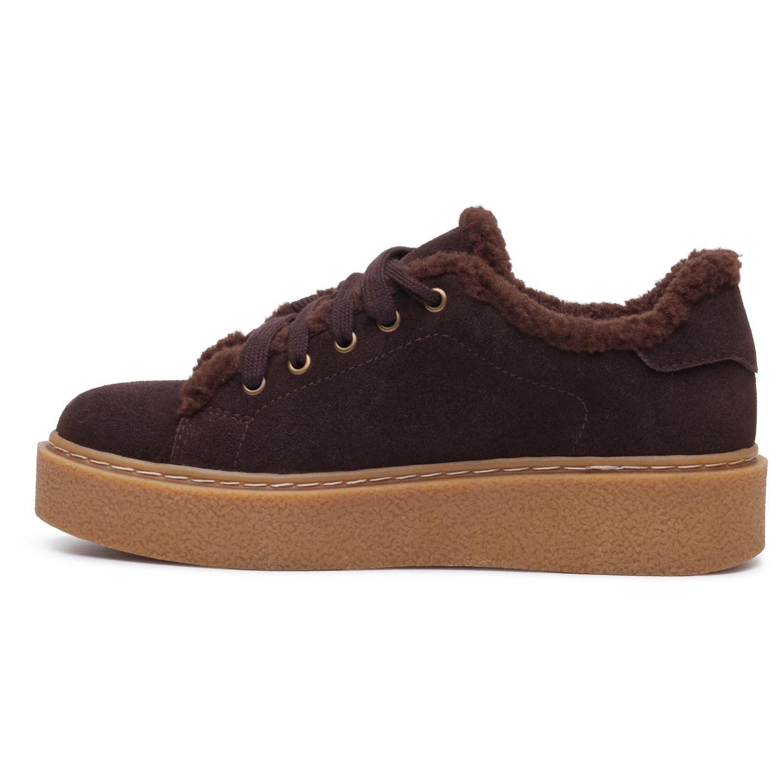 Hush Puppies Brinlee Fur Suede Women's BROWN Trainers