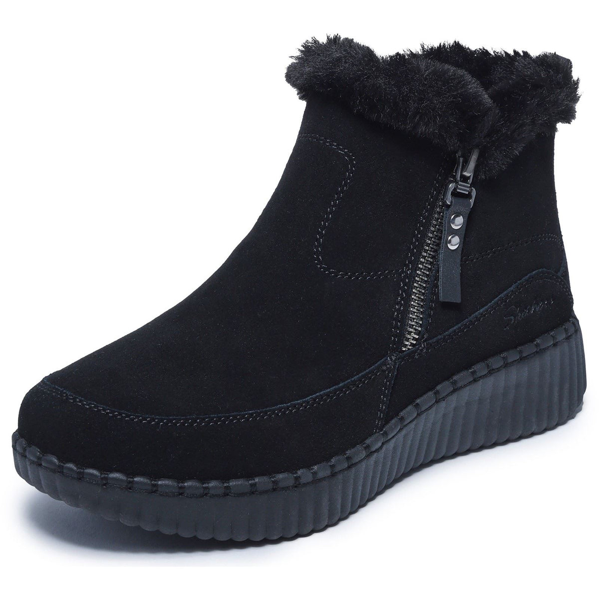 Skechers Wilshire BLVD Fresh Zip Leather Women's Black Suede/Faux Fur Boots