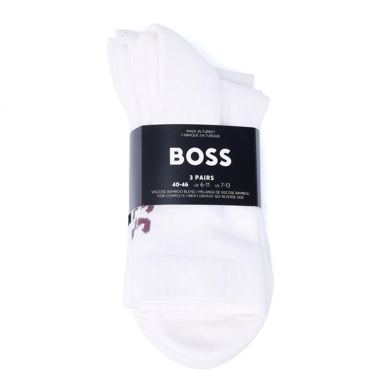 Boss 3 Pack Logo US 7 - 13 Men's White Calf High Socks