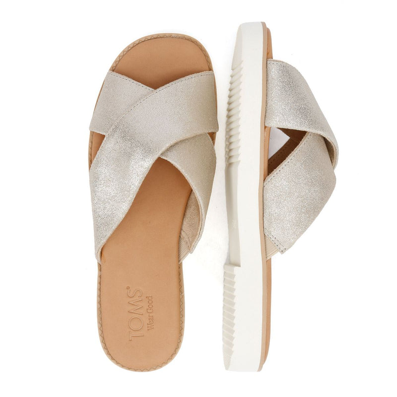 TOMS Mae Crossover Suede Women's Metallic Champagne Sandals