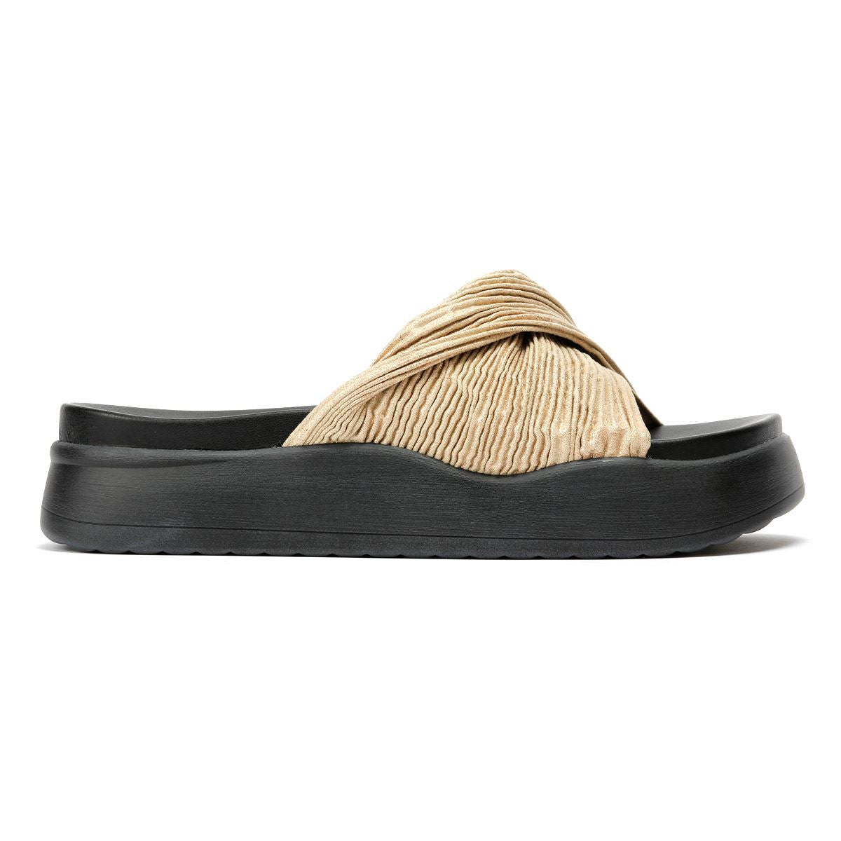 Desert Fleur Gabbro Pleated Satin Women's Gold Sandals