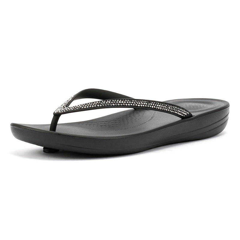 FitFlop Iqushion Sparkle Rubber Women's Black Flip Flops