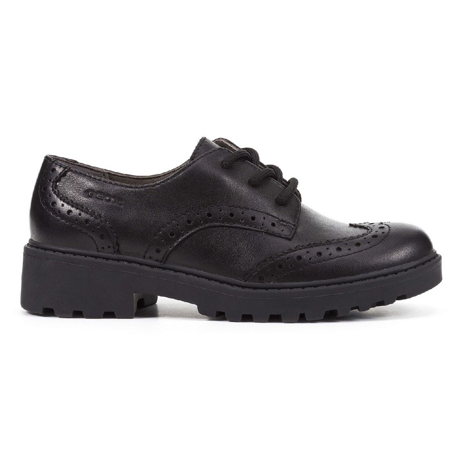 Geox J Casey G. N Leather Girl's Black Lace-Up Shoes