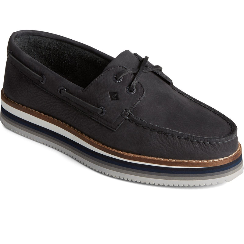 Sperry Authentic Original Stacked Leather Women's Black Boat Shoes