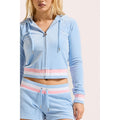 Juicy Couture Velour Cropped Stripe Hoodie Polyester Women's Blue Hooded Sweatshirt