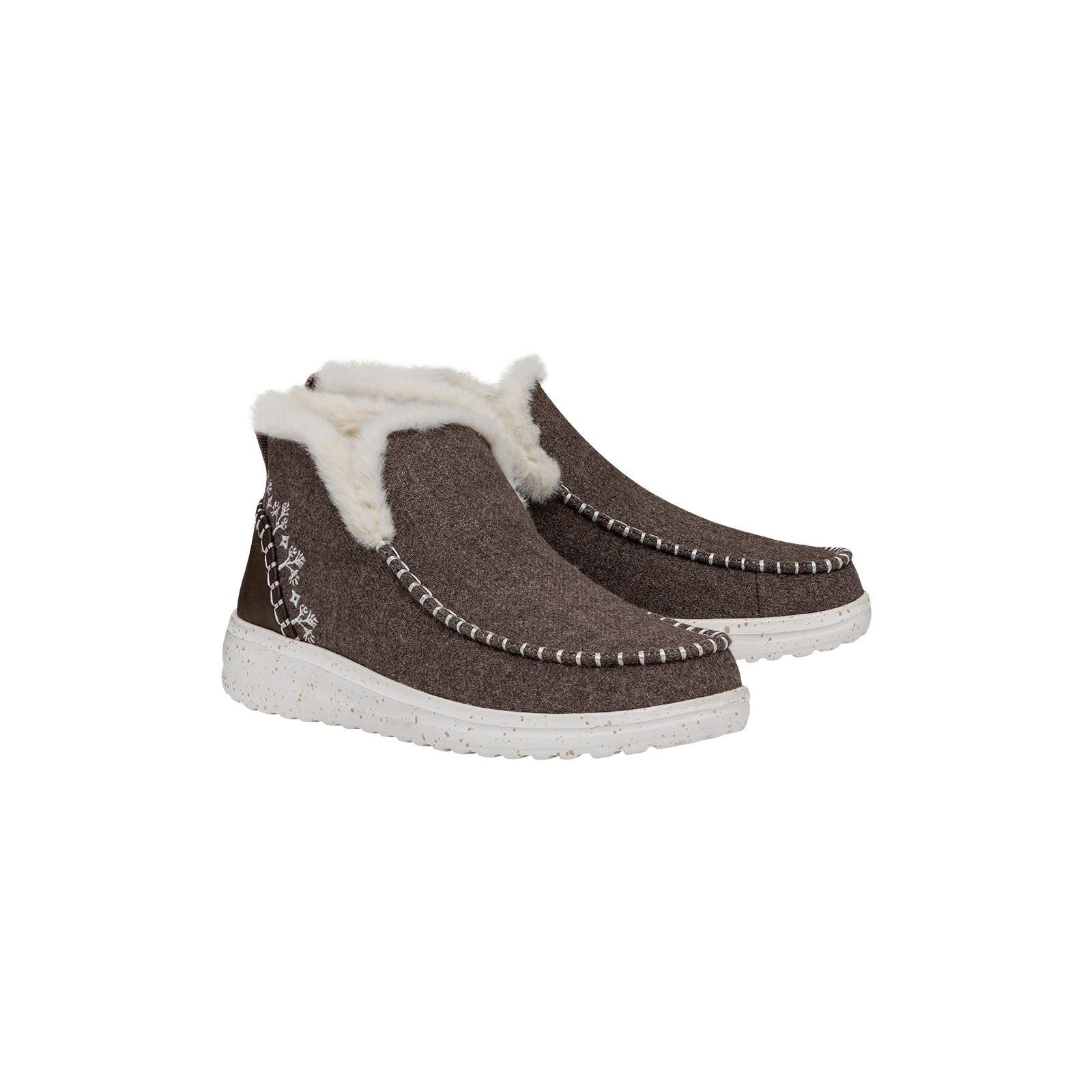 HEYDUDE Denny Wool Faux Shearling Synthetic Women's Walnut Boots