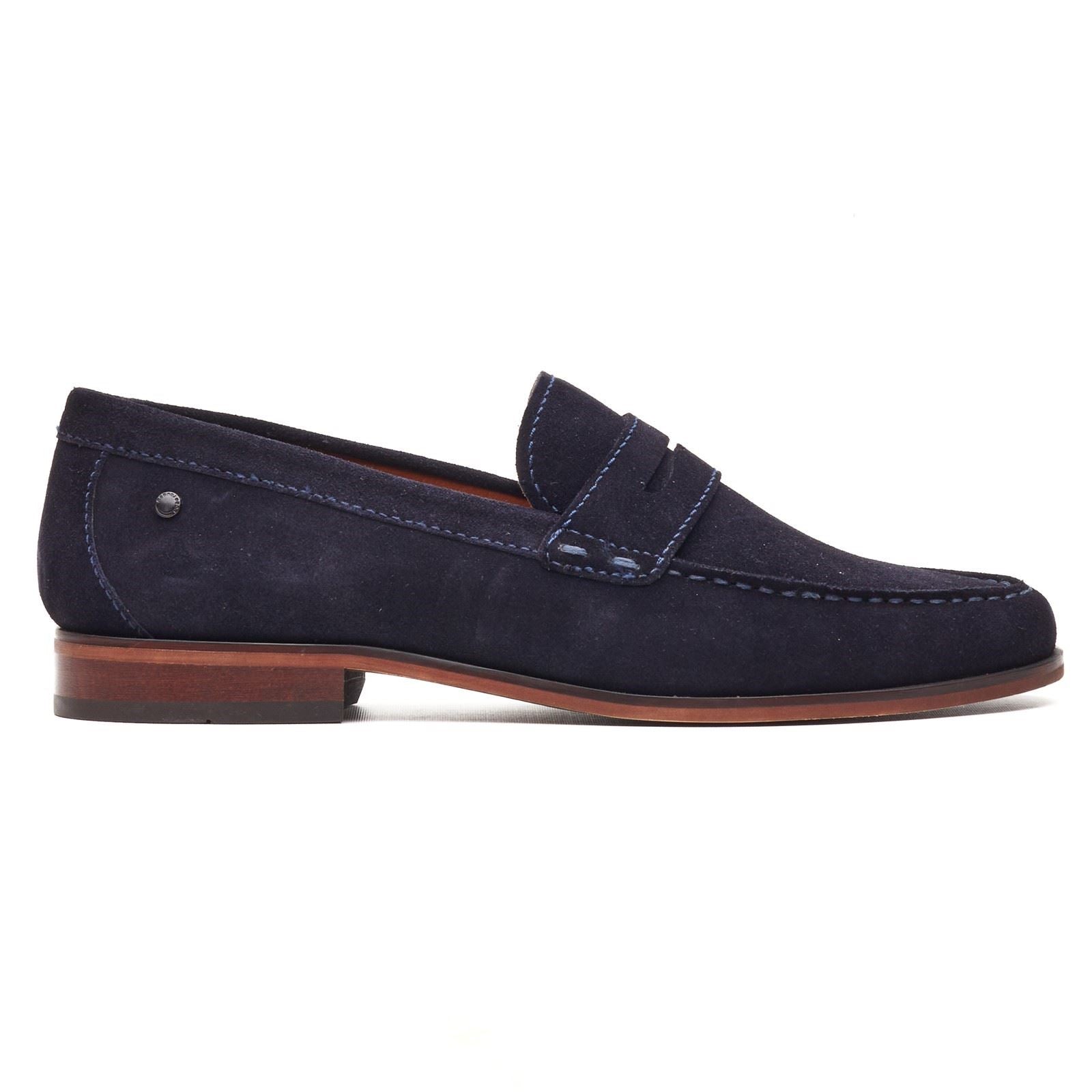 Base London Slate Leather Men's Navy Loafers