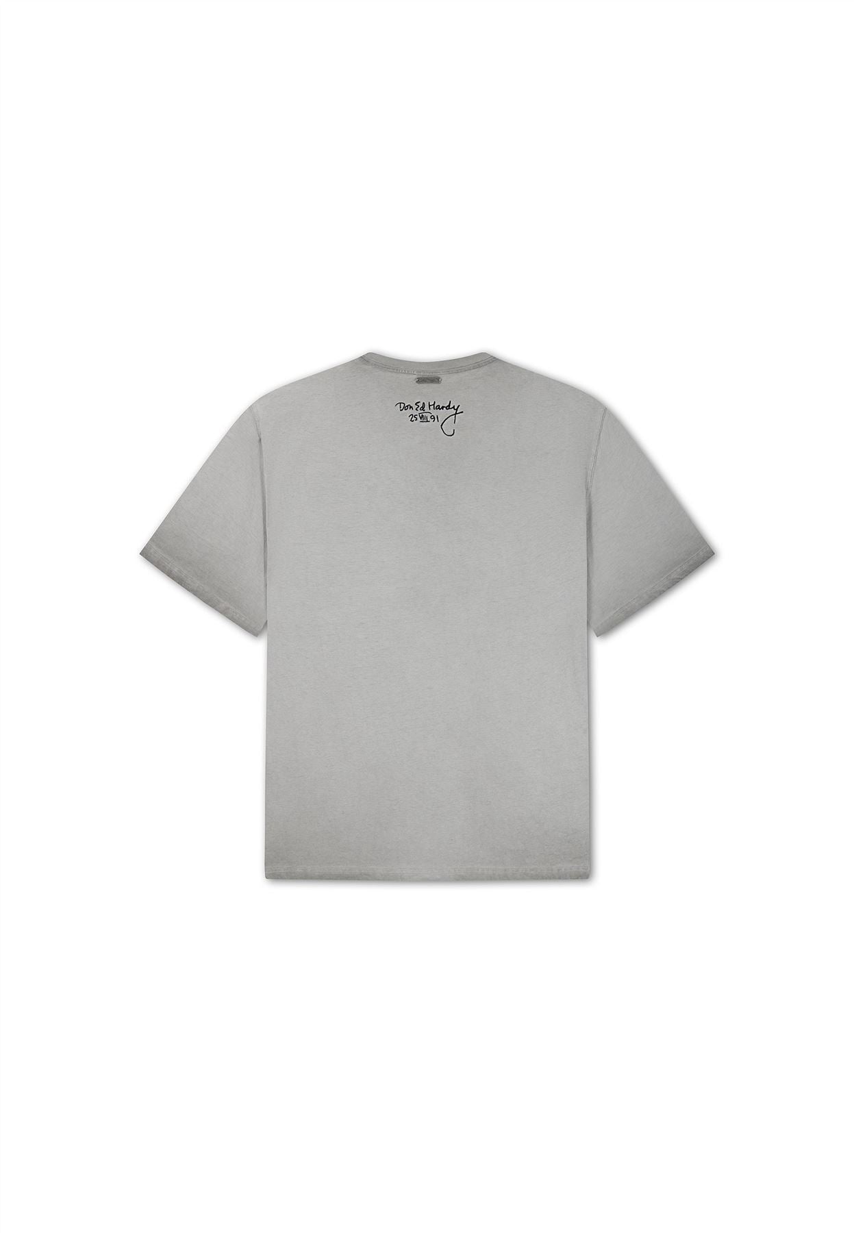 Ed Hardy Oil Wash New York Graphic Relaxed Men's Gray T-Shirts