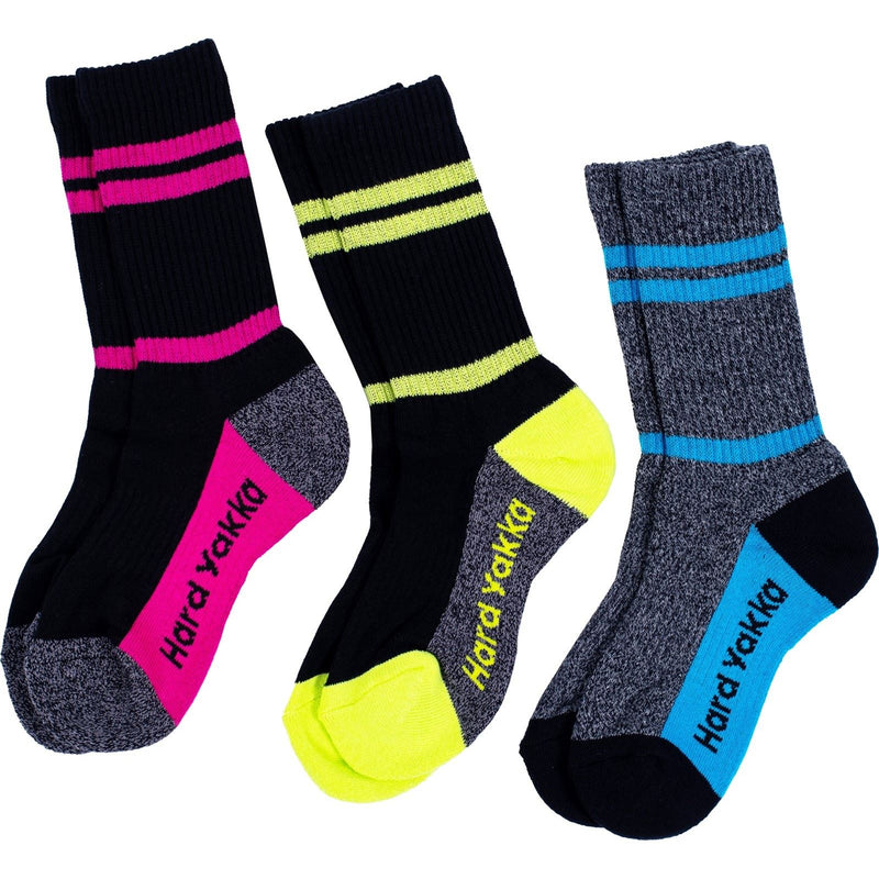 Hard Yakka Crew 3 Pack Cotton Women's Multicoloured Work Socks