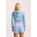 Juicy Couture Velour Cropped Stripe Hoodie Polyester Women's Blue Hooded Sweatshirt