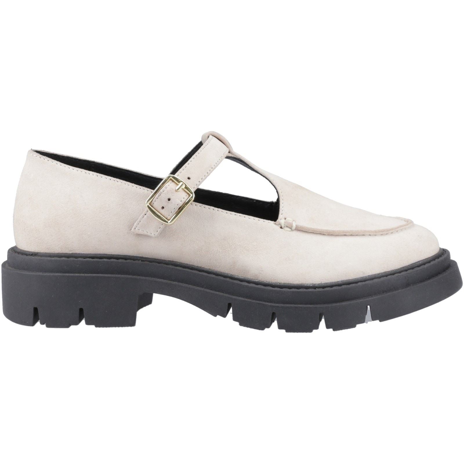 Hush Puppies Nella T-Bar Suede Women's Cream Shoes