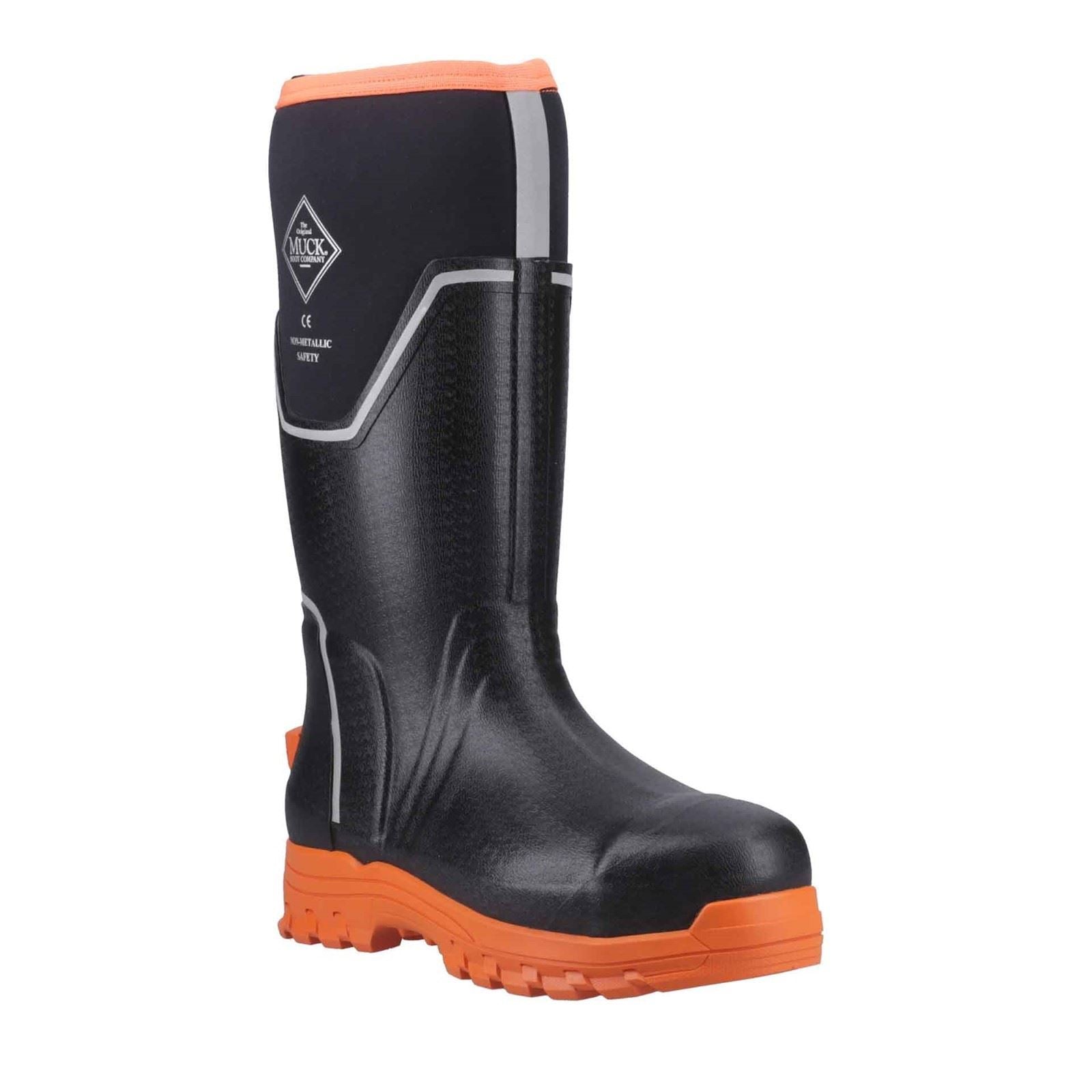 Muck Boots Grit S5 Rubber Men's Black/Orange Wellington Boots
