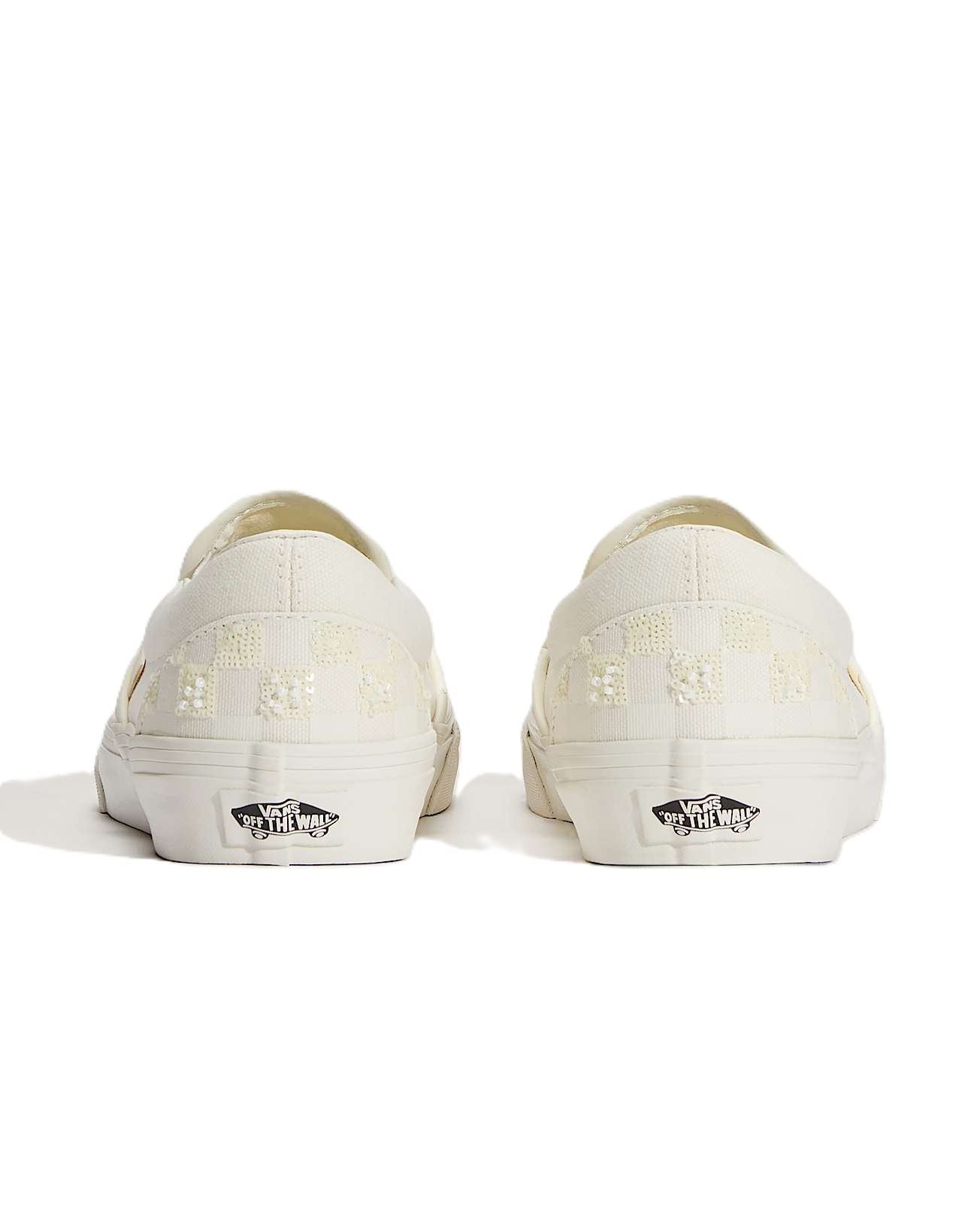 Vans Classic Slip-On Canvas Women's White Beaded Checkerboard Sneakers