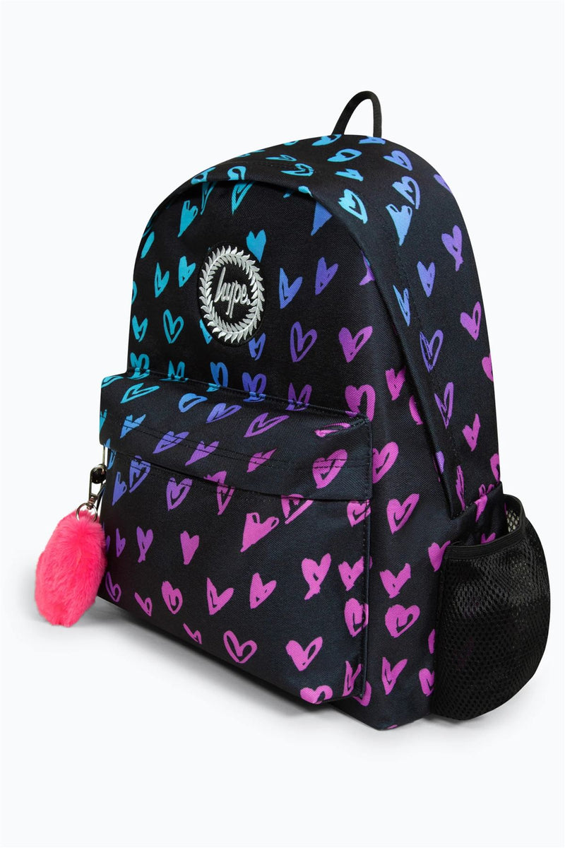 Hype Iconic Girl's Black Scribble Hearts Backpack
