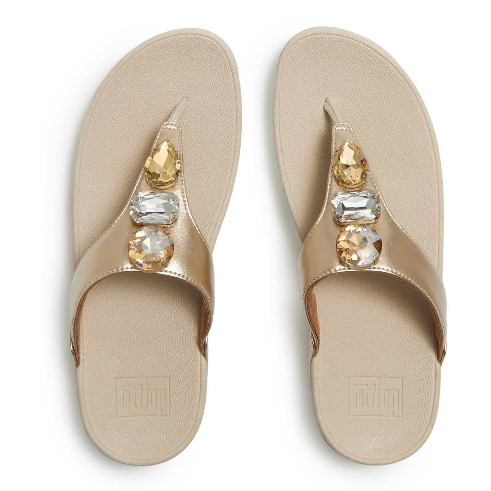 Fitflop Lulu Ultra-Jewel Toe-Post Polyurethane Women's Platino Sandals