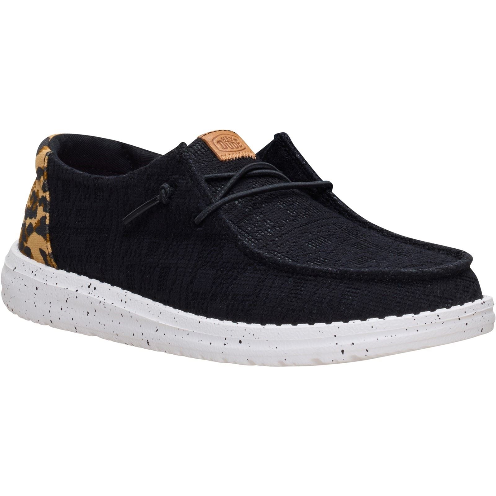 HEYDUDE Wendy Wildcat Cotton Women's Black/Leopard Moccasins Shoes
