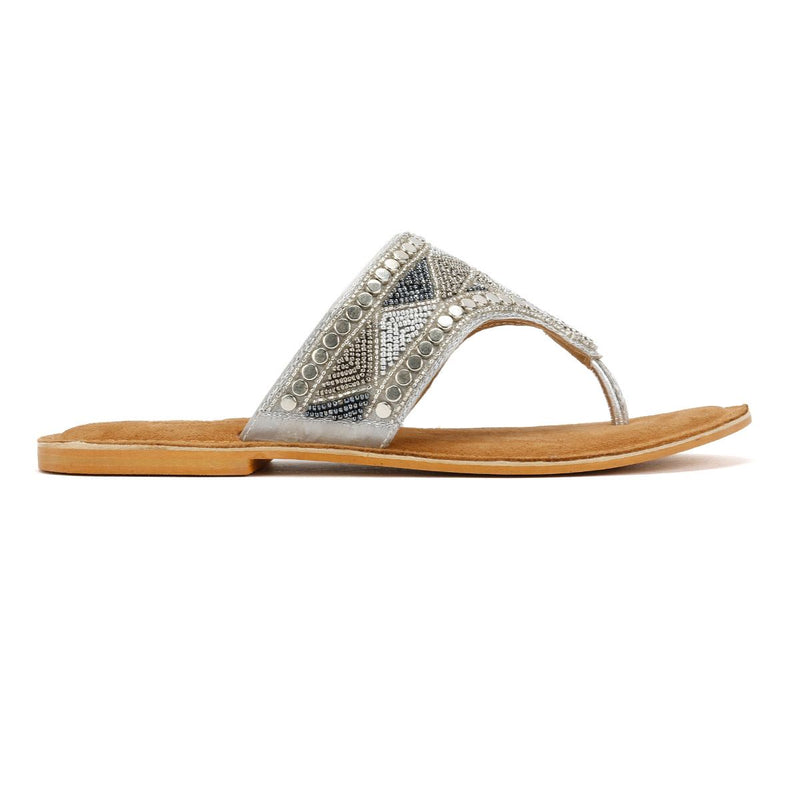 Tower London Wide Vamp Toepost Women's Silver Sandals