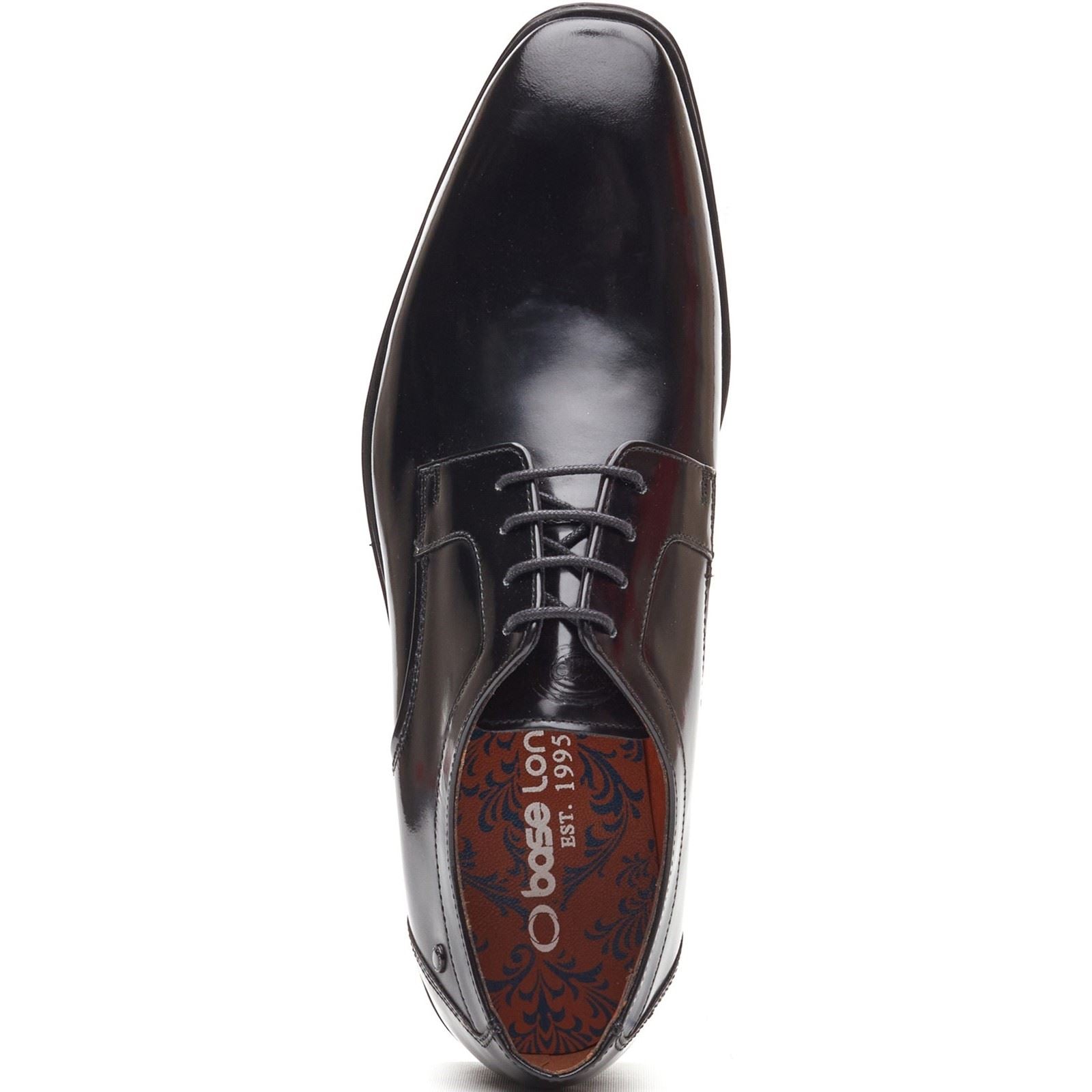 Base London Dome Lace Up Leather Men's Hi Shine Black Lace-Up Shoes