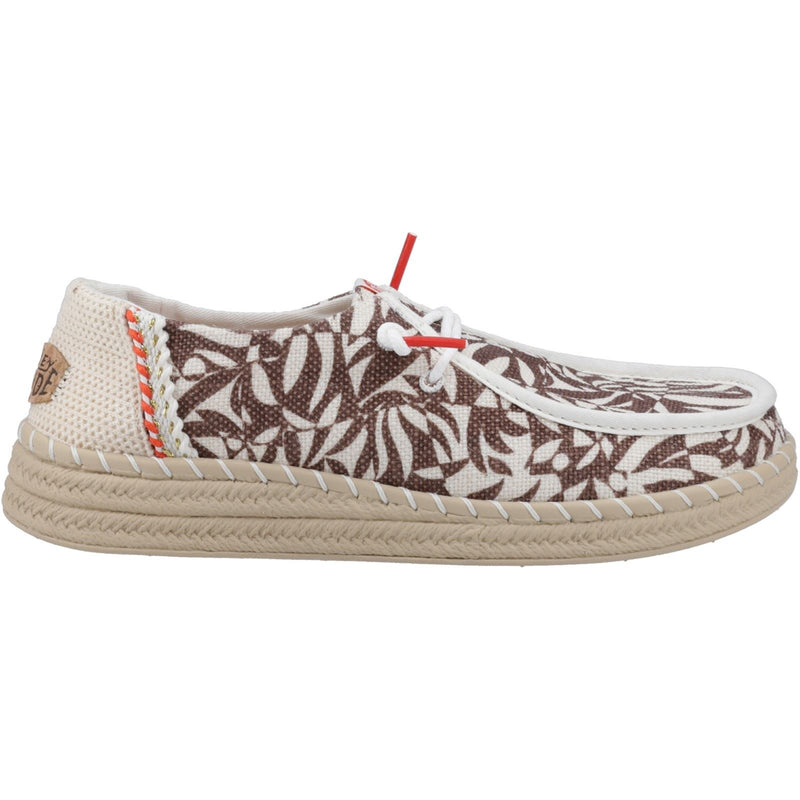 HEYDUDE Wendy Espadrille Retro Palm Cotton Blend Women's Downtown Brown/Egret Espadrilles