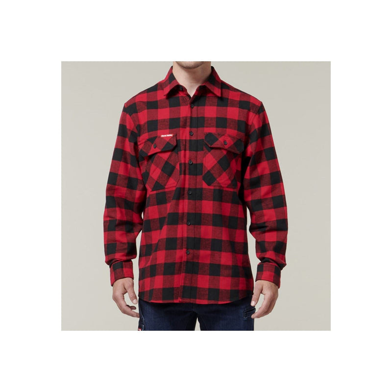 Hard Yakka Long Sleeve Check Flannel Cotton Men's Red Casual Shirt