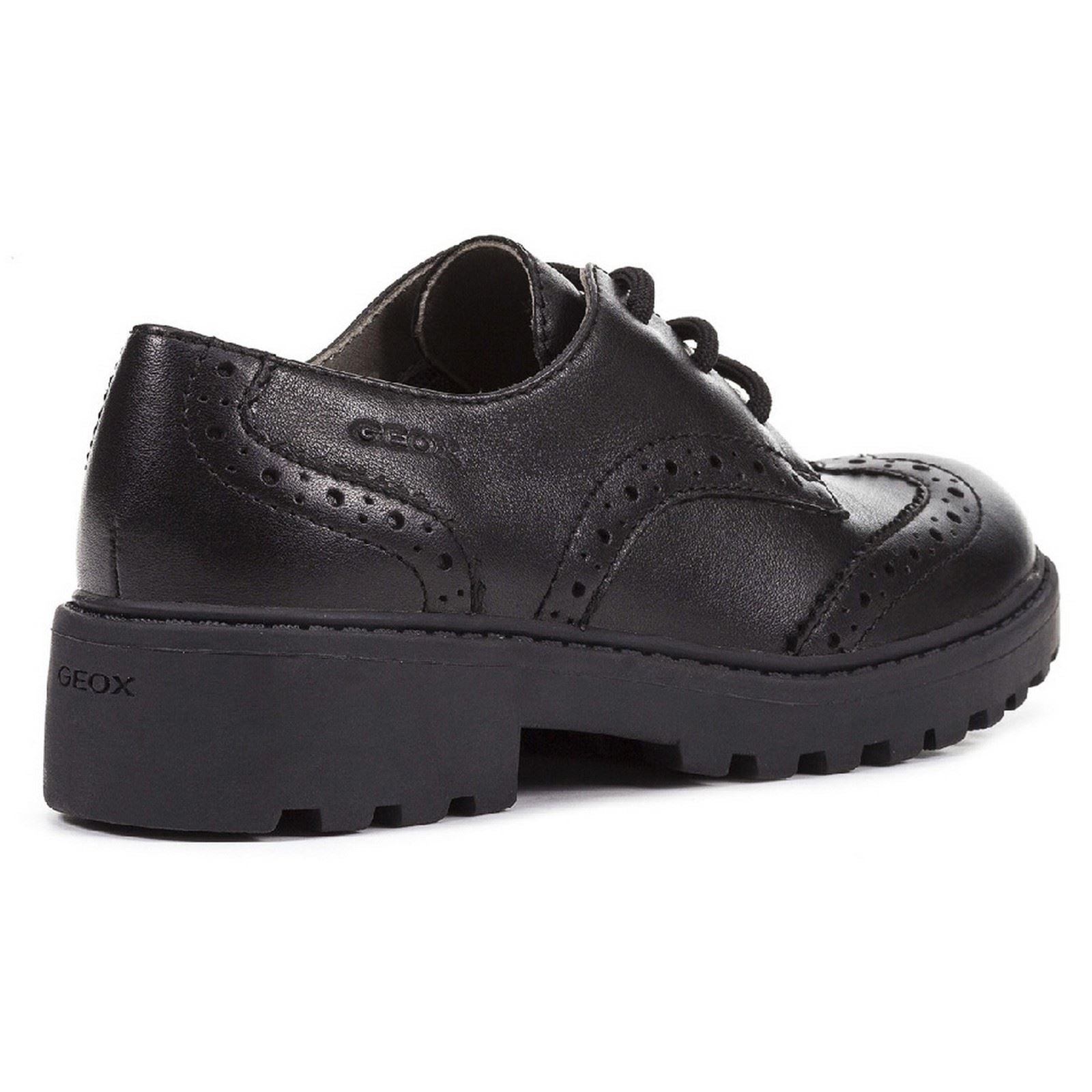 Geox J Casey G. N Leather Girl's Black Lace-Up Shoes