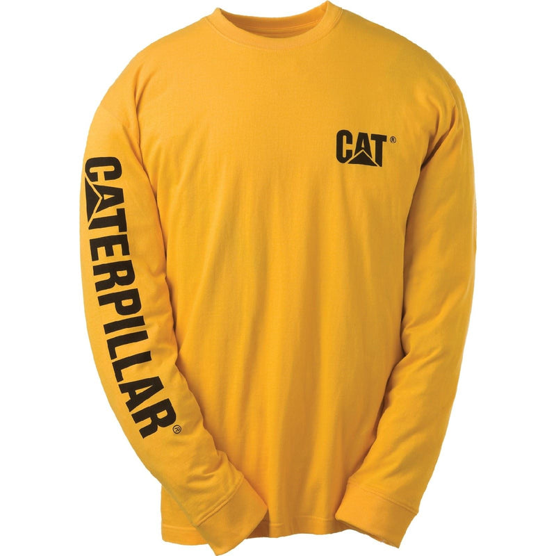 Caterpillar Trademark Banner Long Sleeve Cotton Men's Yellow T-Shirt