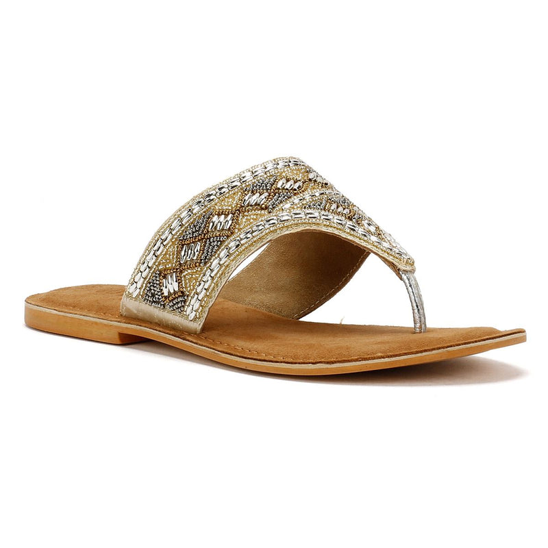Tower London Wide Vamp Toepost Women's Gold Sandals