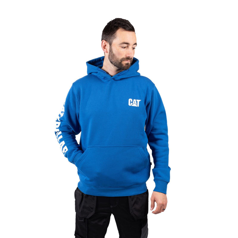 Caterpillar Trademark Banner Cotton Men's Blue Hooded Sweatshirt