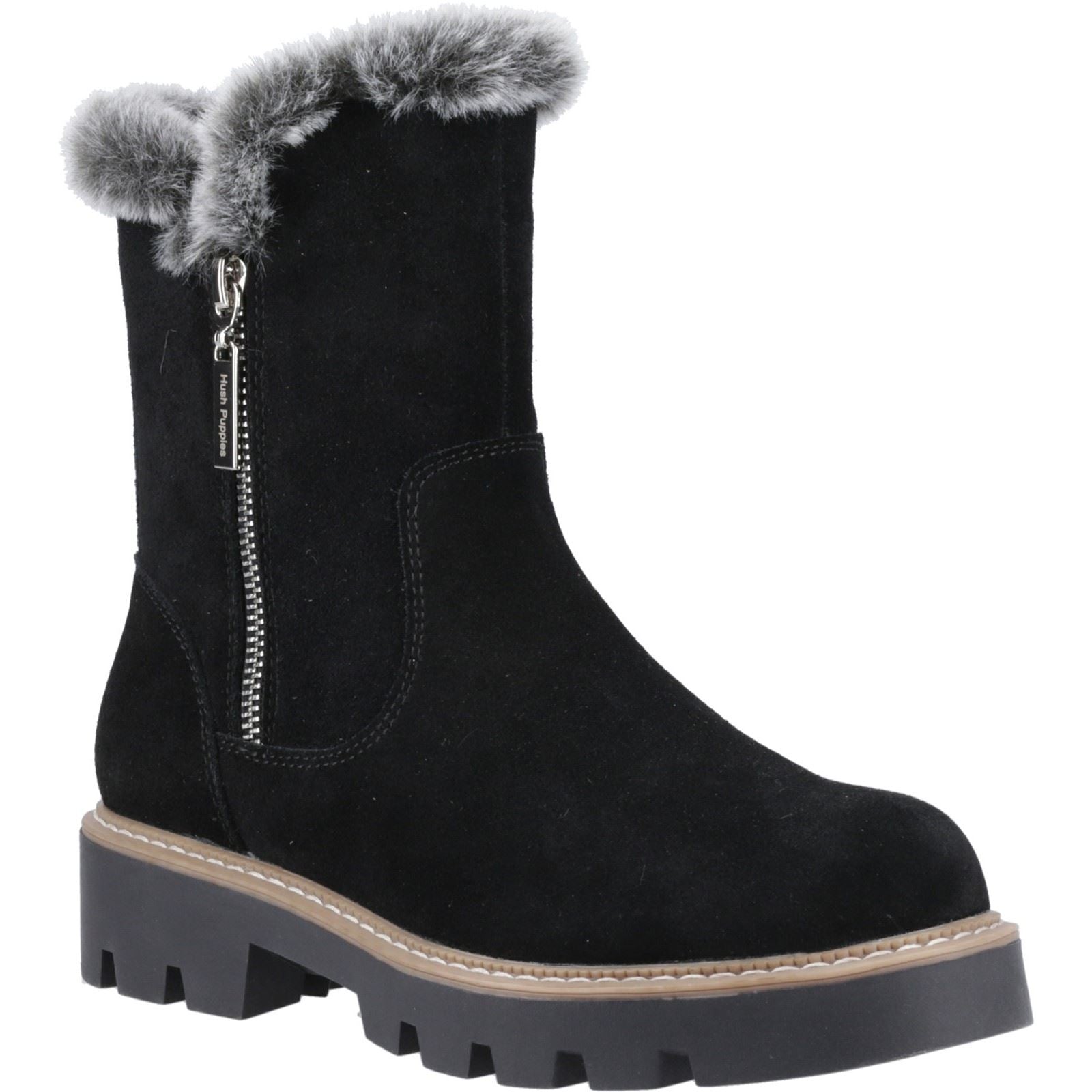 Hush Puppies Ambre Suede Women's Black Winter Mid Calf Boots