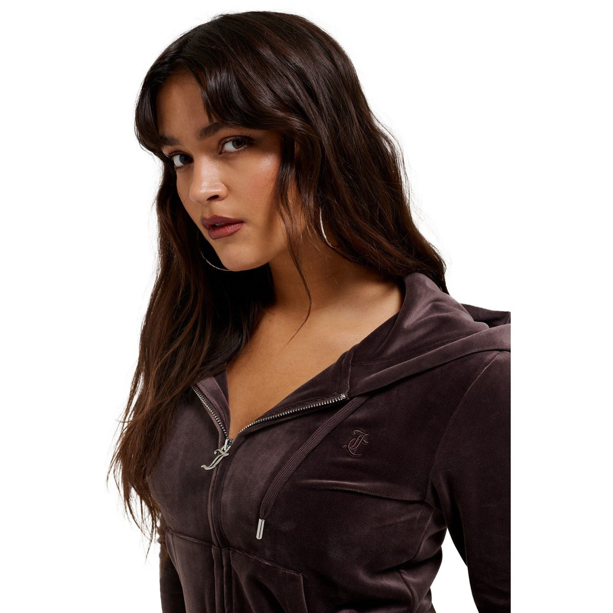 Juicy Couture Robertson Classic Jacket Polyester Women's Brown Hooded Sweatshirt