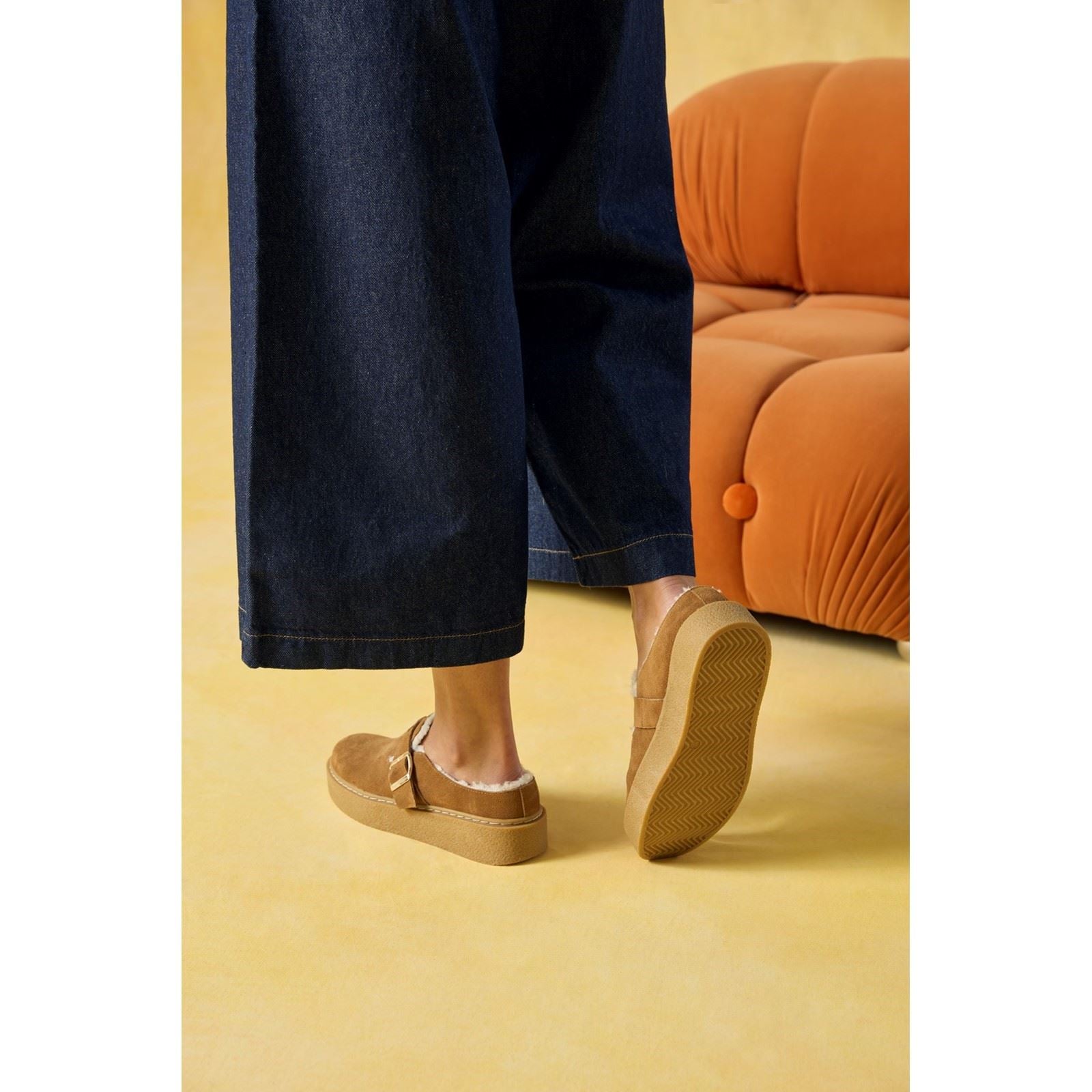 Hush Puppies Blanche Fur Leather Women's Tan Mules