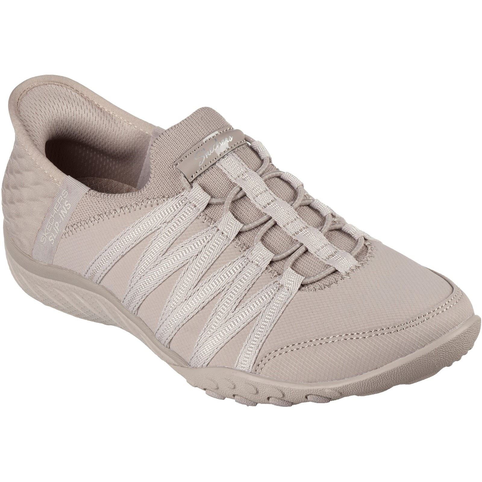 Skechers Breathe-Easy Roll-With-Me Knit Mesh Women's Taupe Sneakers