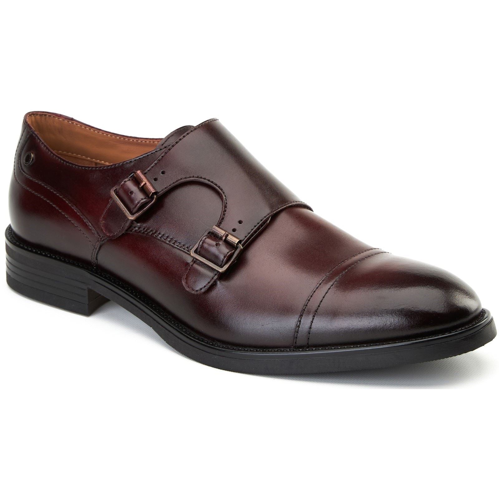 Base London Taper Leather Men's Bordo Double Monk Shoes