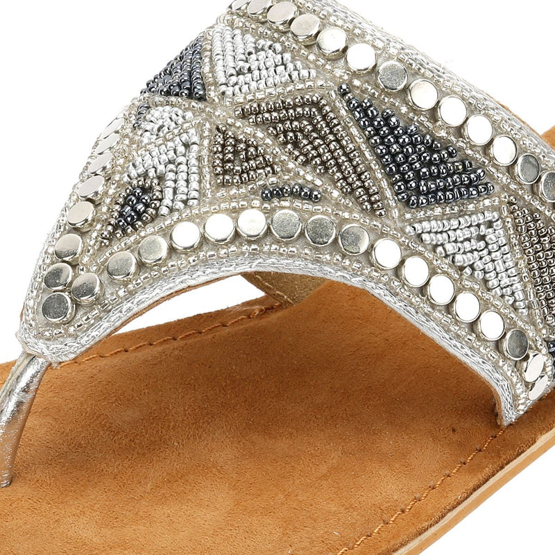Tower London Wide Vamp Toepost Women's Silver Sandals