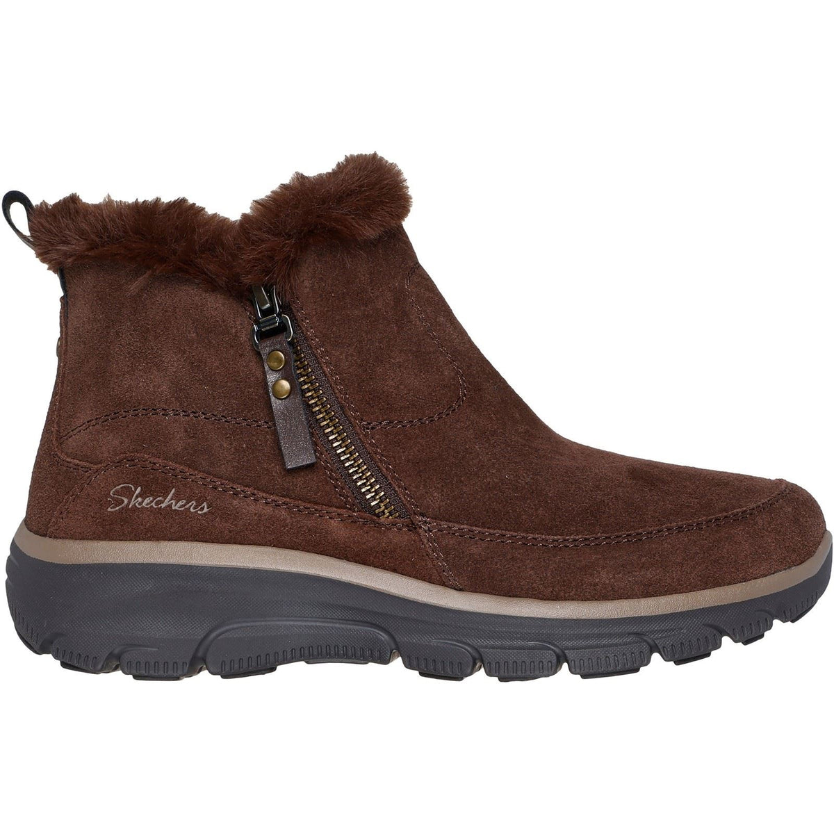 Skechers Easy Going Cool Zip! Leather Women's CHOCOLATE Winter Ankle Boots