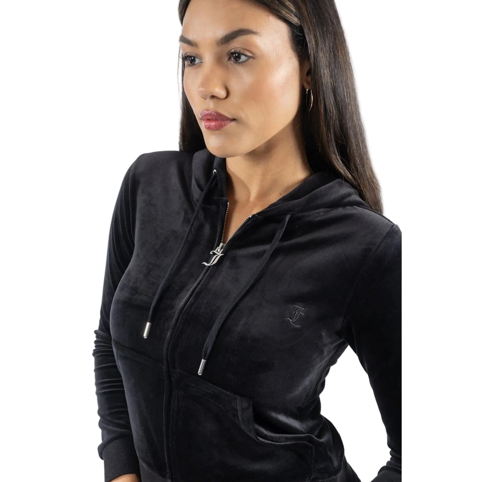 Juicy Couture Robertson Classic Jacket Polyester Women's Black Hooded Sweatshirt