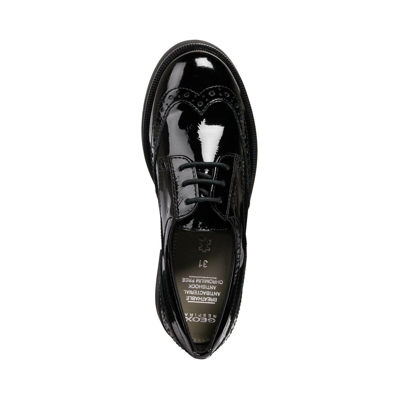 Geox J Agata D Leather Girl's Black Patent Brogues