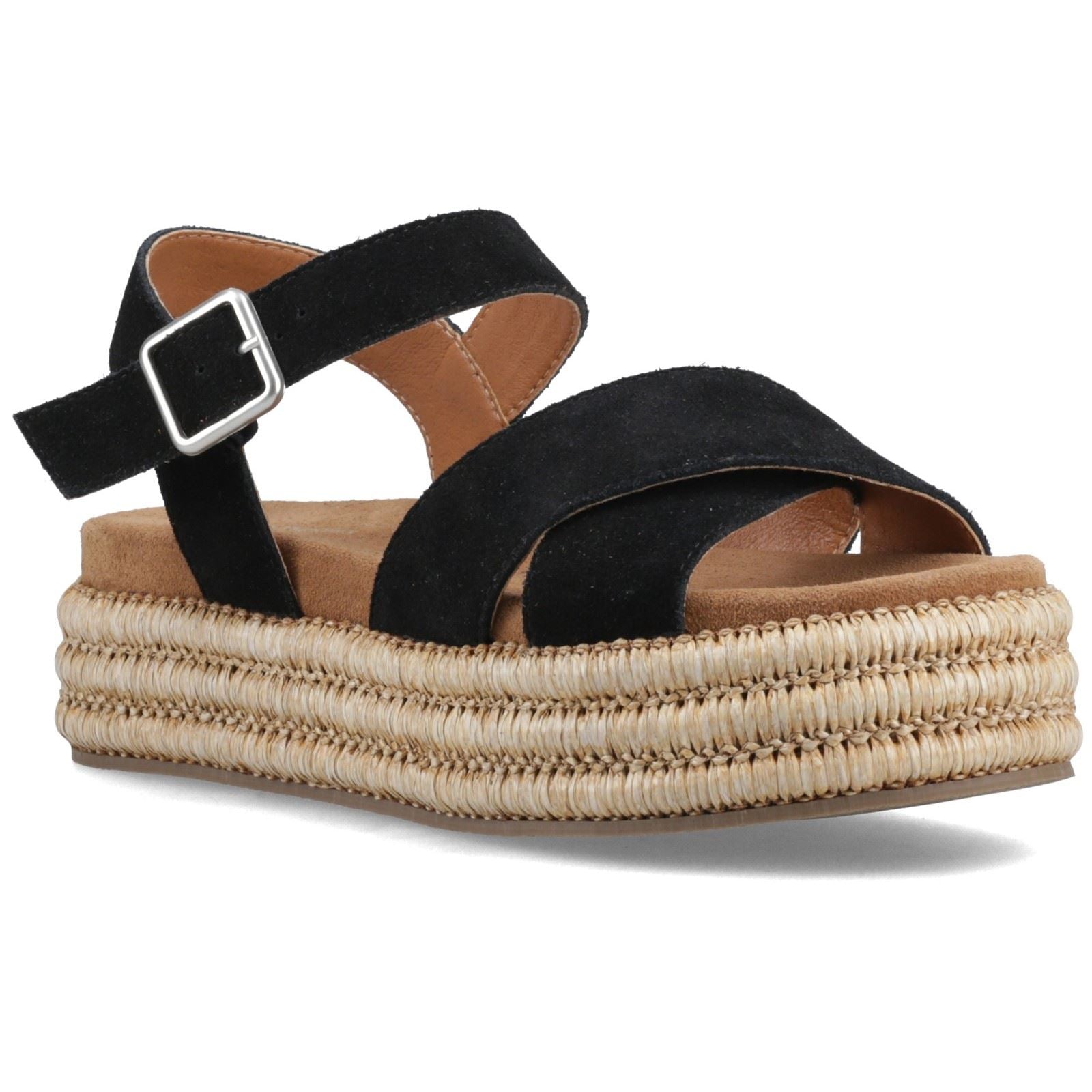Hush Puppies Rosa Rafia Leather Women's Black Sandals