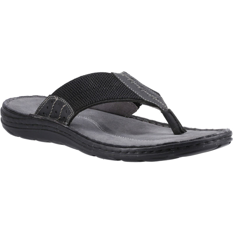 Hush Puppies Alan Toepost Leather Men's Black Flip Flops