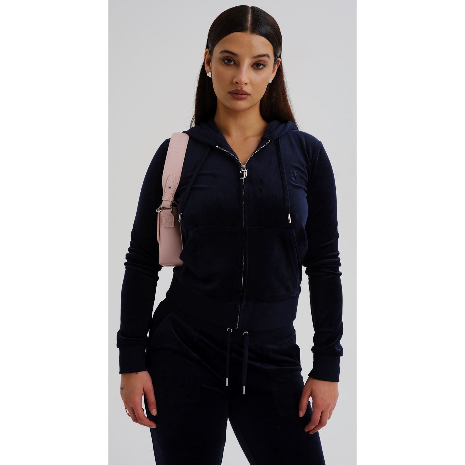 Juicy Couture Robertson Classic Jacket Polyester Women's Blue Hooded Sweatshirt