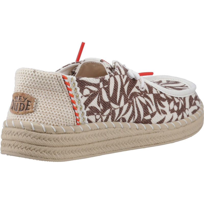 HEYDUDE Wendy Espadrille Retro Palm Cotton Blend Women's Downtown Brown/Egret Espadrilles