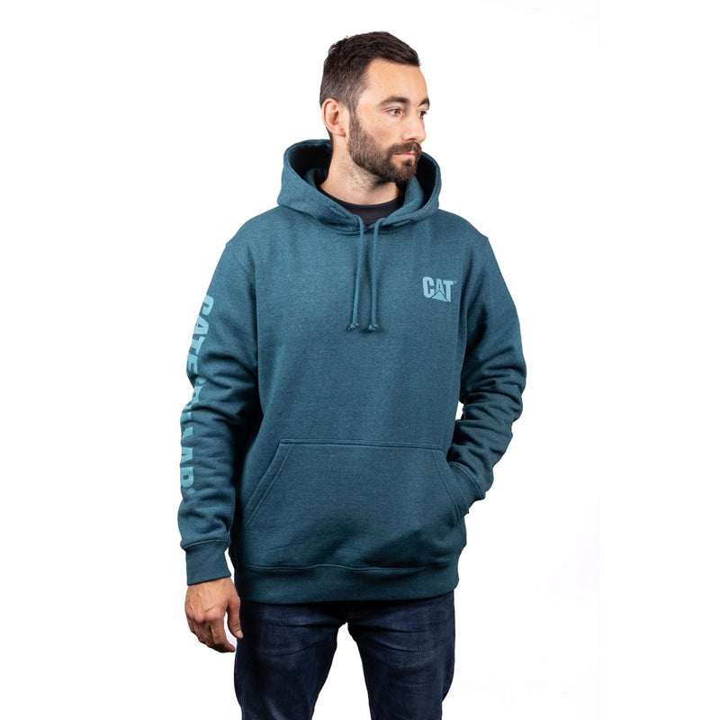 Caterpillar Trademark Banner Cotton Men's Blue Hooded Sweatshirt