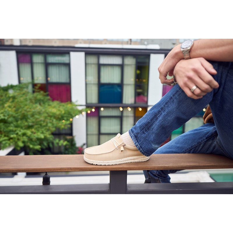 HEYDUDE Wally Stretch Sox Synthetic Men's Irish Cream/Egret Moccasins Shoes