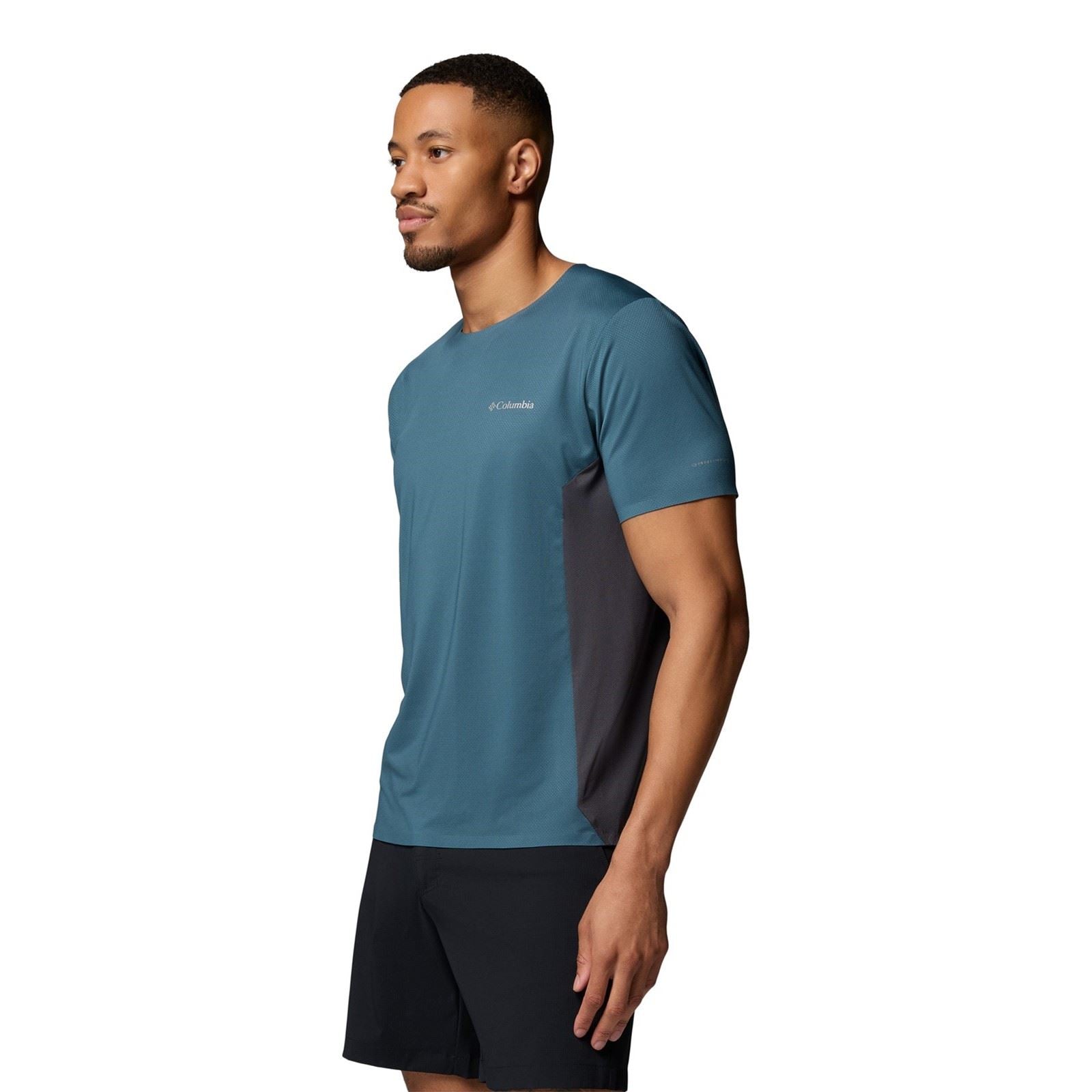 Columbia Three Pitch SS Crew Polyester Men's Blue Activewear T-Shirts