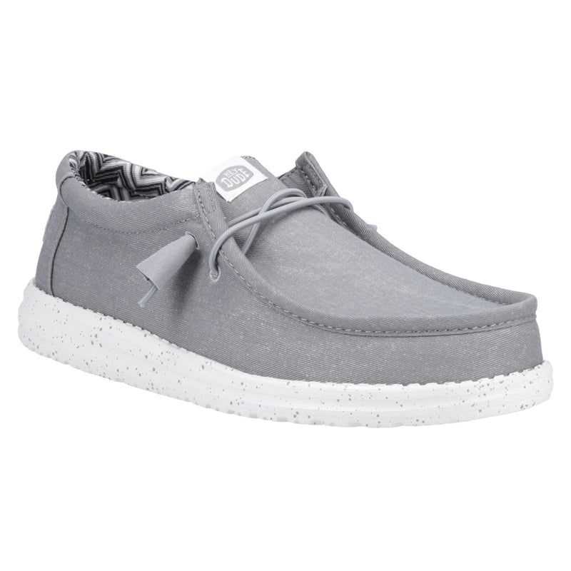 HEYDUDE Wally Canvas 100% Cotton Men's Light Grey Boat Shoes