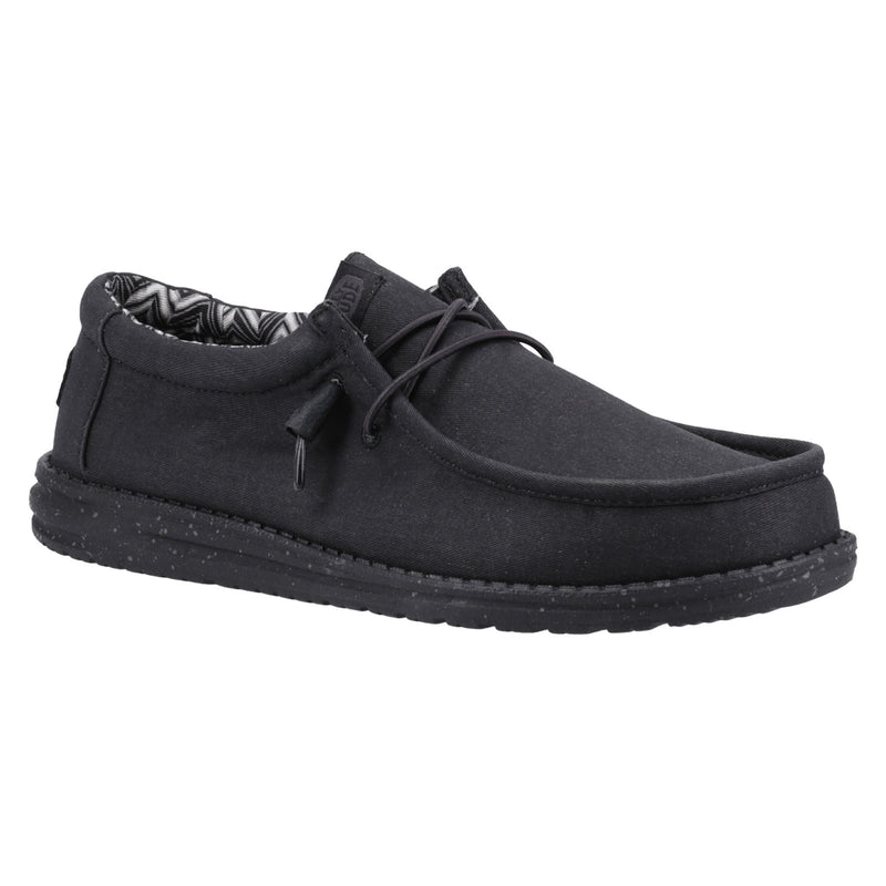 HEYDUDE Wally Canvas 100% Cotton Men's Black Boat Shoes