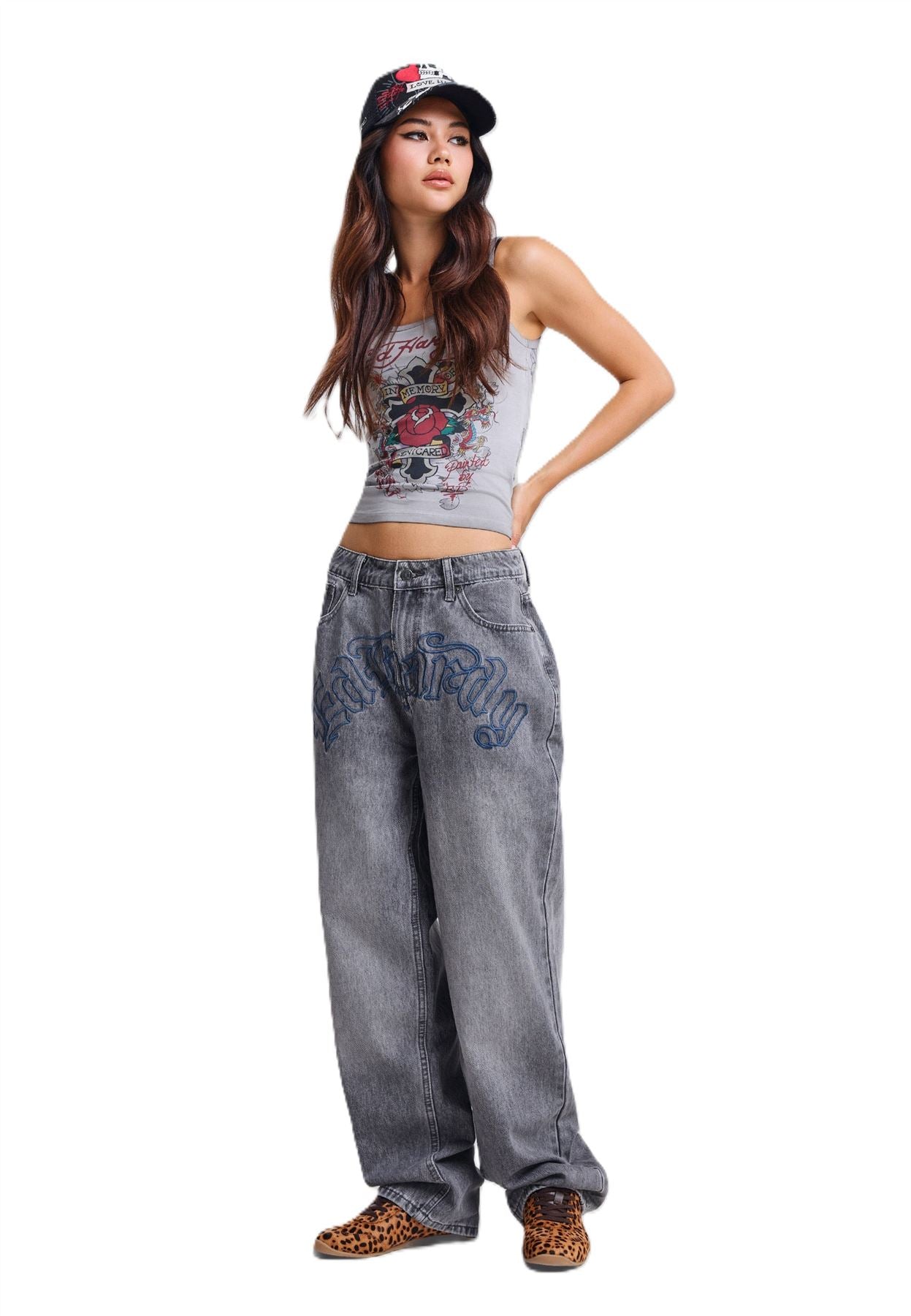 Ed Hardy Snake and Roses Vintage Wash Women's Gray Jeans