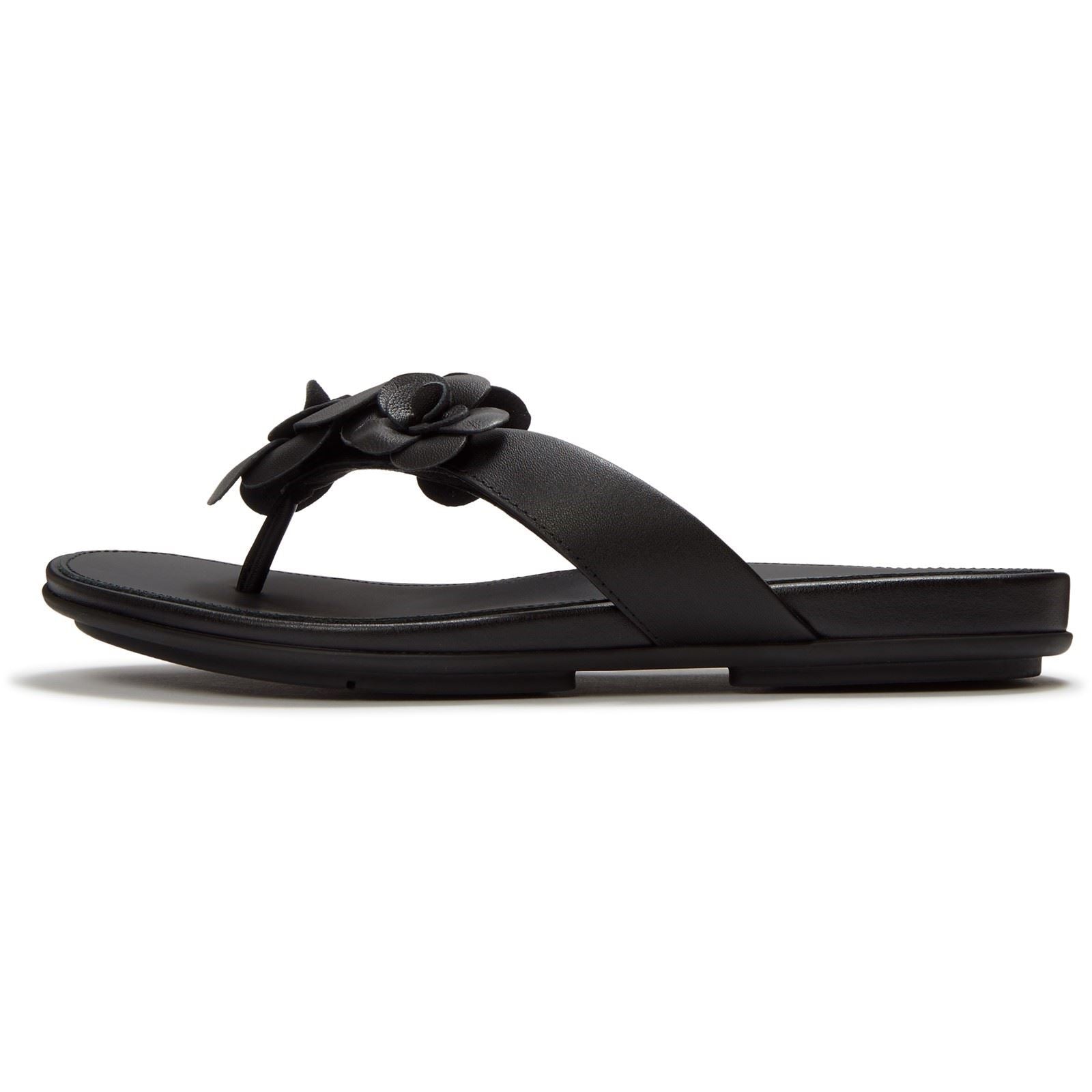 Fitflop Gracie Flower Leather Women's Black Flip Flops
